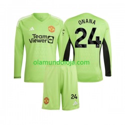 Camisola Manchester United Andre Onana 24 Guarda-redes Criança Equipamento Primeiro 2023-2024 Manga Comprida
